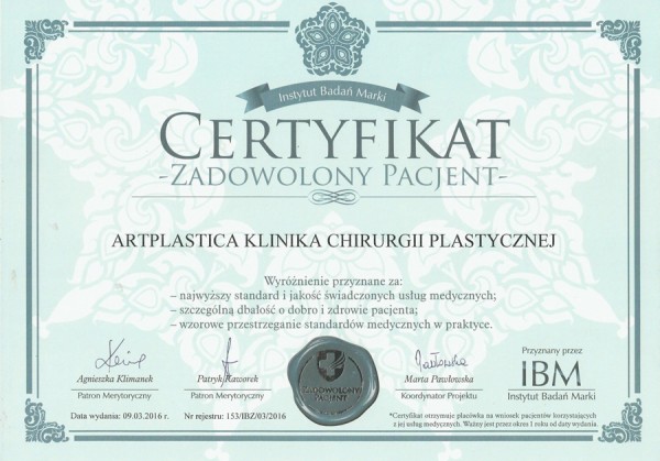 Certyfikat Zadowolony Pacjent
