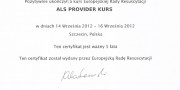 Certyfikat ERC, ALS provider kurs, Szczecin, 2012