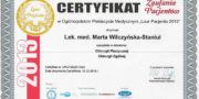 Certyfikat - Marta Wilczyńska Staniul - specjalista chirurgii plastycznej
